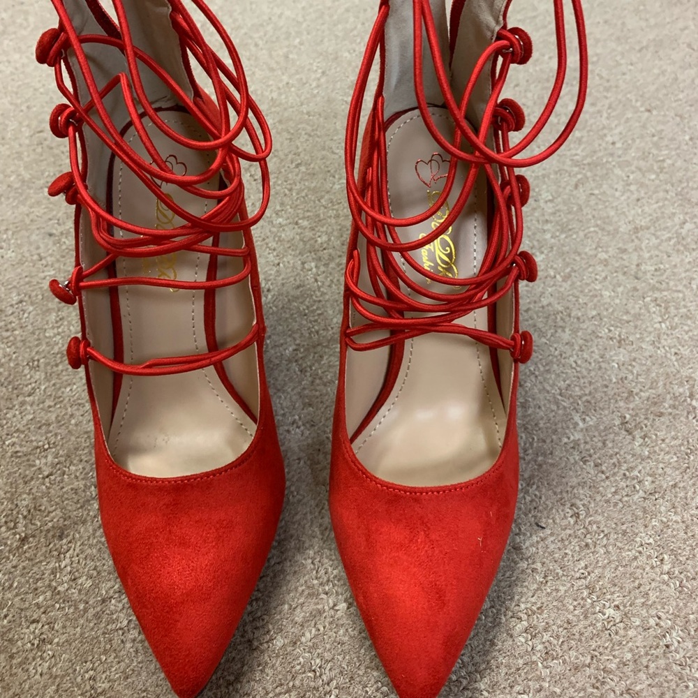 Red strappy fashion nova heels